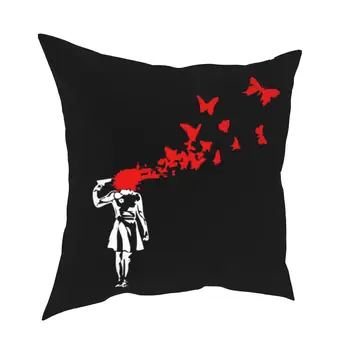 Banksy mergaitė drugelis šaudyti pagalvę padengti pagalvę padengti papuošimai Gatvės Menas, grafiti, mesti pagalvės užvalkalą padengti namas 40*40cm