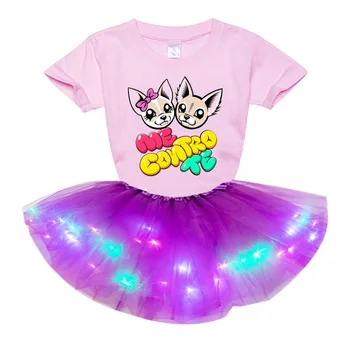 mergaitės drabužių rinkinius Man ControTe Mergina Rinkinys Princess Šviesos diodų (LED) Tutu Suknelė+Marškinėliai 2020 Metų Vasaros Gimtadienio Dovana Kostiumas Drabužiai